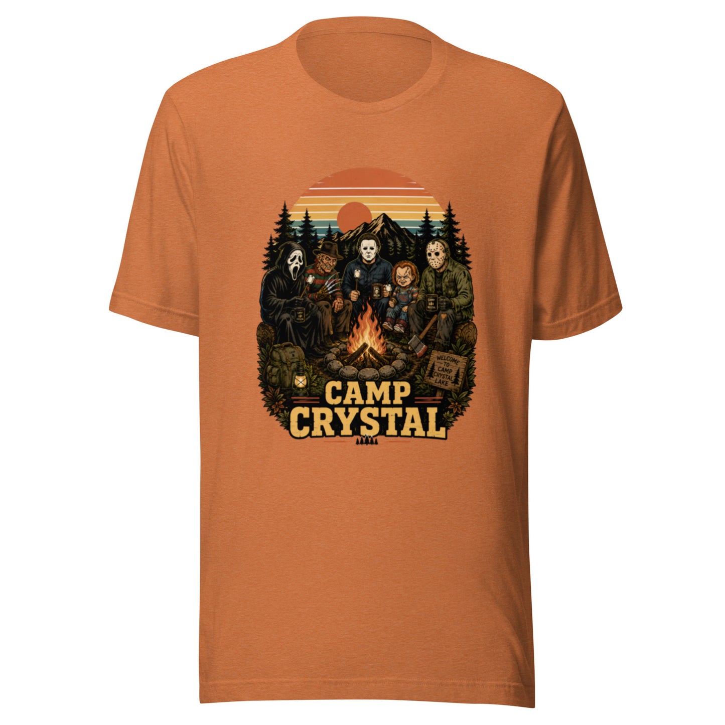 Camp Crystal Lake Slasher Tee — Retro 80s Horror Movie Shirt | Cult Classic Camp — detail close-up