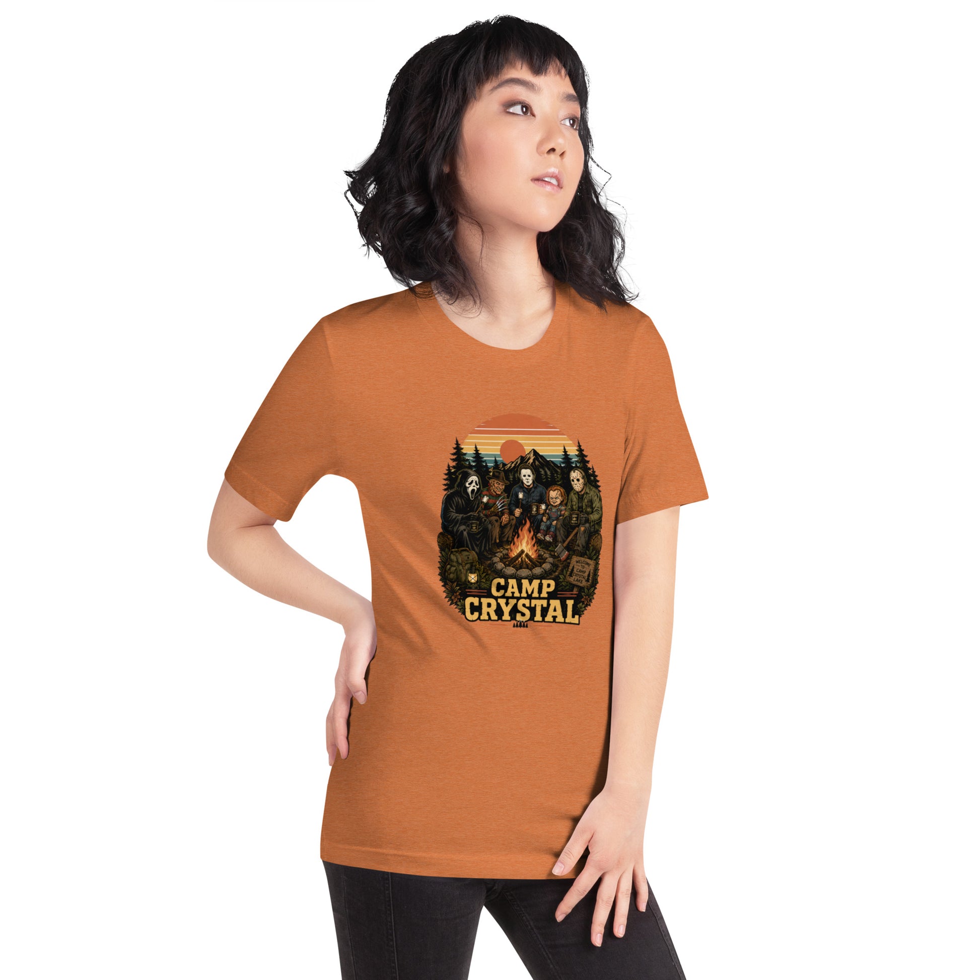 Camp Crystal Lake Slasher Tee — Retro 80s Horror Movie Shirt | Cult Classic Camp — worn view