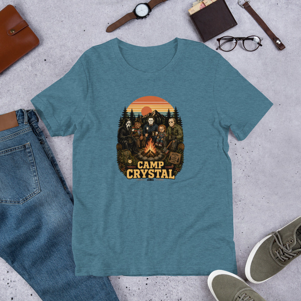 Camp Crystal Lake Slasher Tee — Retro 80s Horror Movie Shirt | Cult Classic Camp — front view