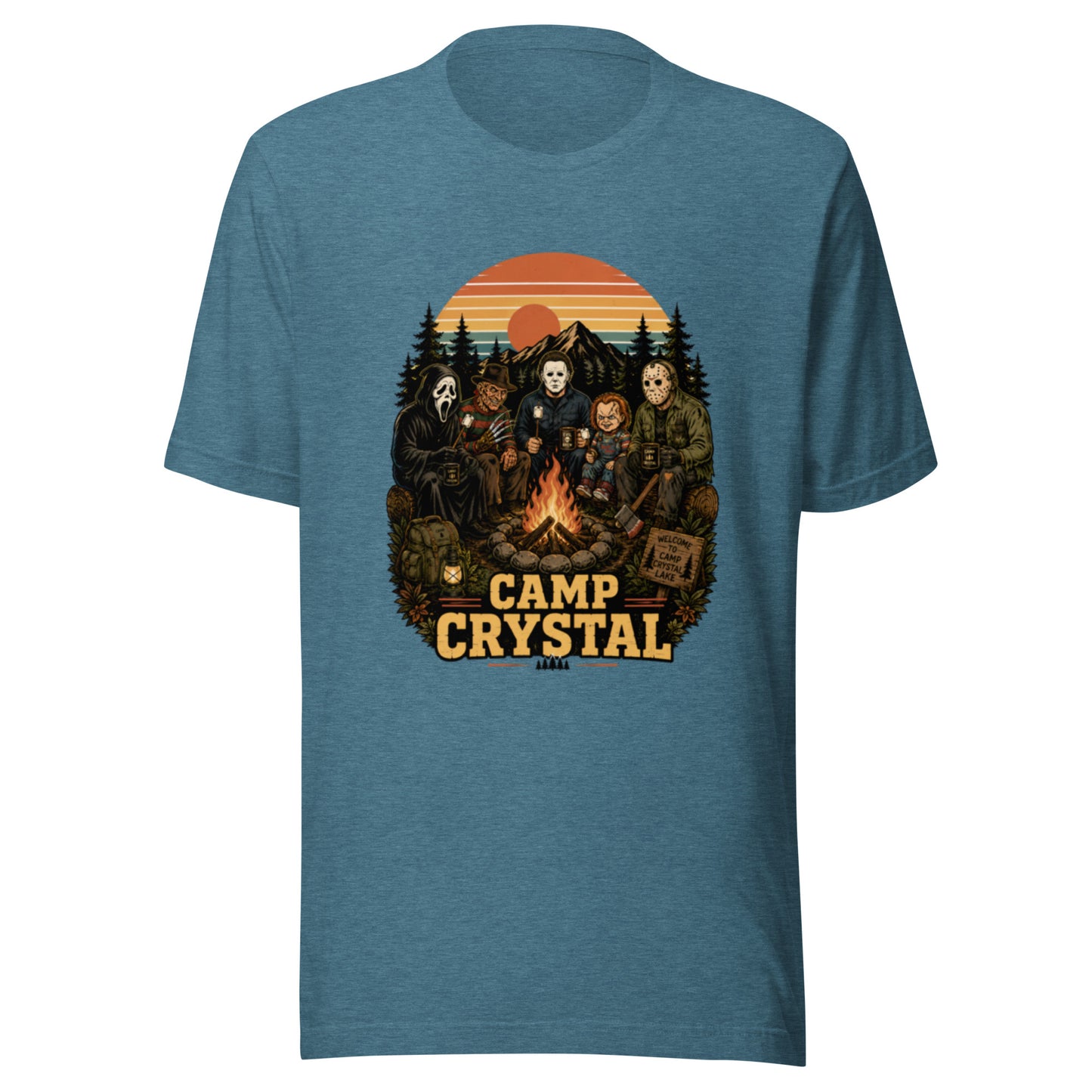 Camp Crystal Lake Slasher Tee — Retro 80s Horror Movie Shirt | Cult Classic Camp — side view