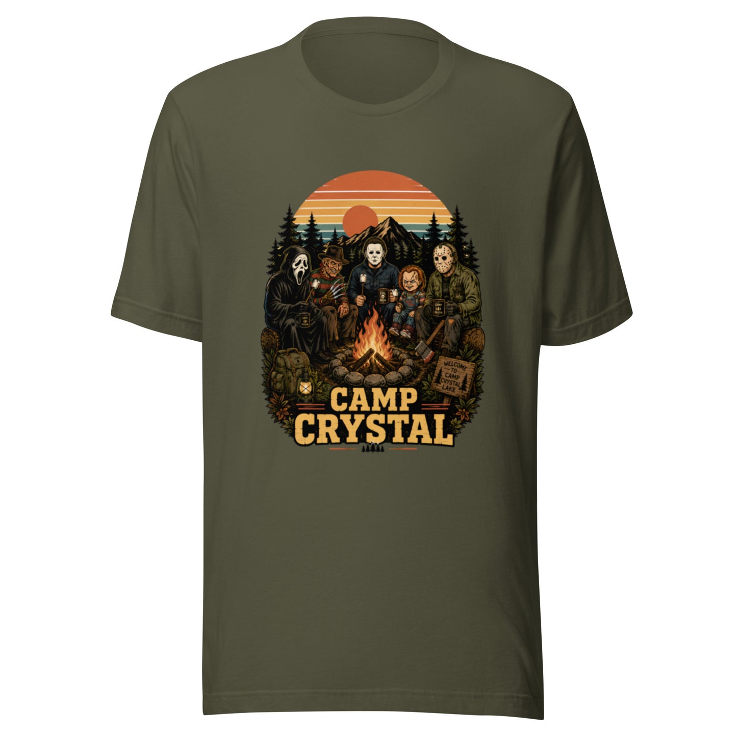 Camp Crystal Lake Slasher Tee — Retro 80s Horror Movie Shirt | Cult Classic Camp — front view