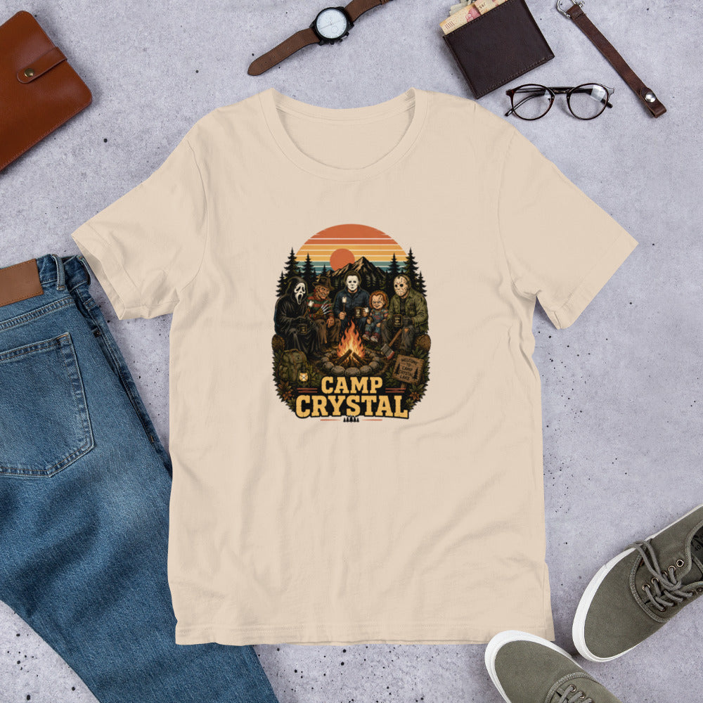Camp Crystal Lake Slasher Tee — Retro 80s Horror Movie Shirt | Cult Classic Camp — back view