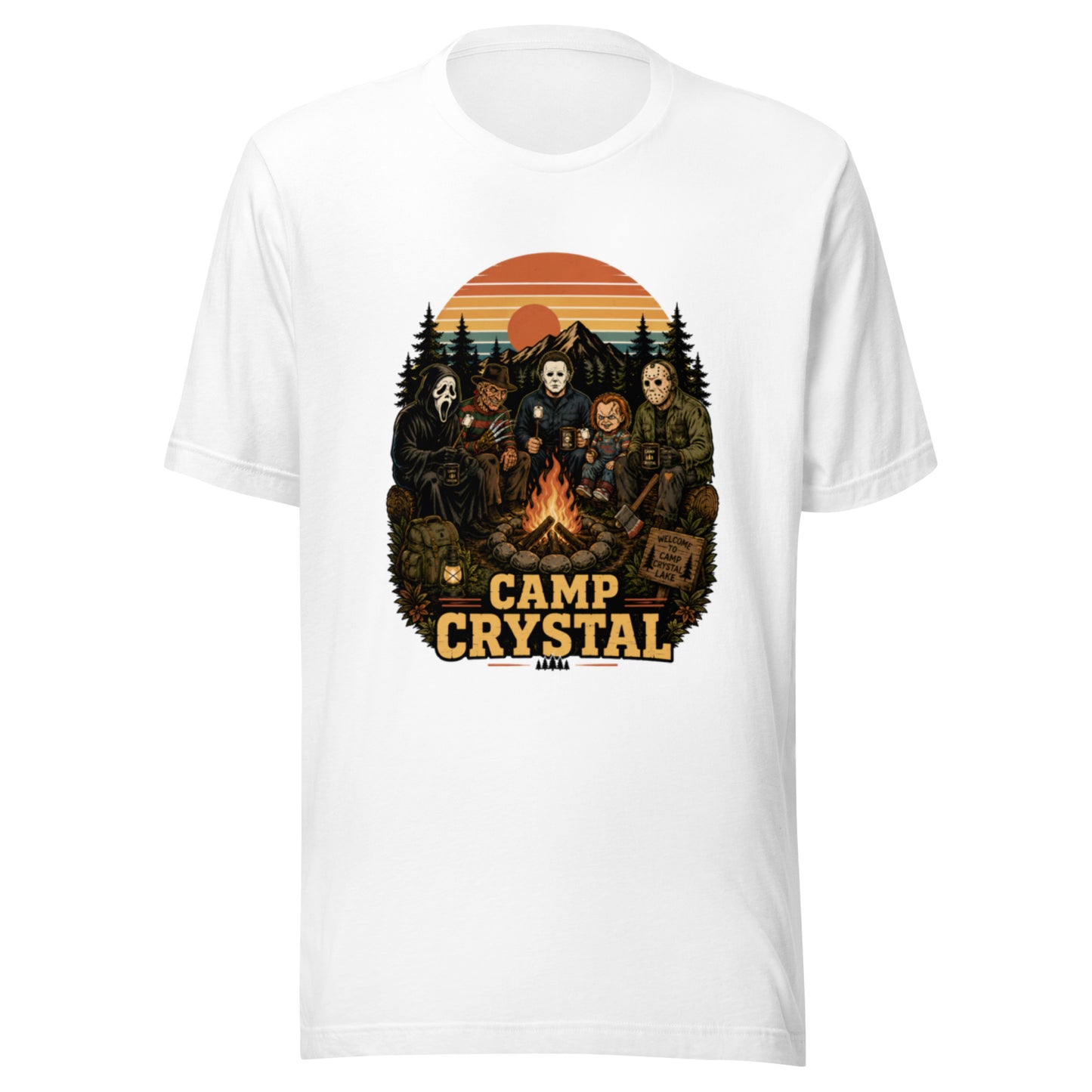 Camp Crystal Lake Slasher Tee — Retro 80s Horror Movie Shirt | Cult Classic Camp — size chart