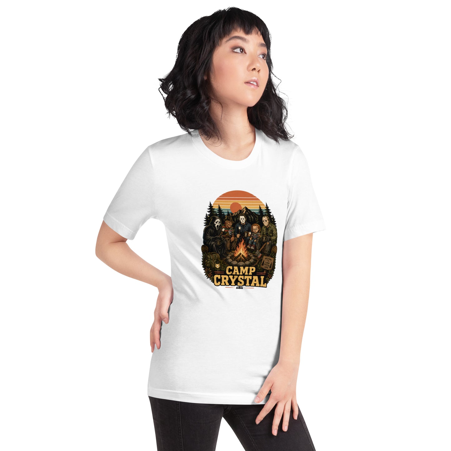 Camp Crystal Lake Slasher Tee — Retro 80s Horror Movie Shirt | Cult Classic Camp — product mockup